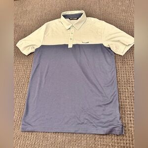 Travis Mathew gray and blue color block polo shirt